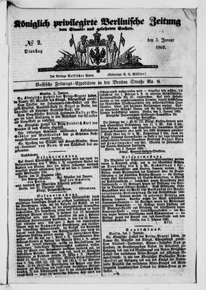 Königlich privilegirte Berlinische Zeitung von Staats- und gelehrten Sachen vom 03.01.1860