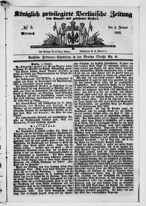 Königlich privilegirte Berlinische Zeitung von Staats- und gelehrten Sachen vom 04.01.1860