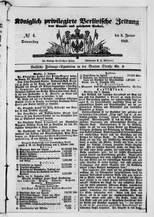 Königlich privilegirte Berlinische Zeitung von Staats- und gelehrten Sachen vom 05.01.1860