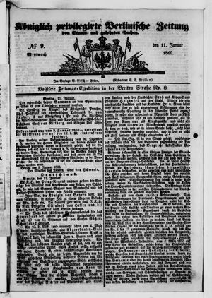 Königlich privilegirte Berlinische Zeitung von Staats- und gelehrten Sachen vom 11.01.1860