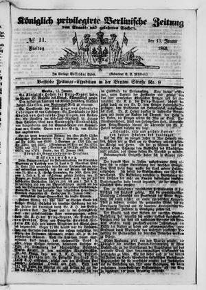 Königlich privilegirte Berlinische Zeitung von Staats- und gelehrten Sachen vom 13.01.1860