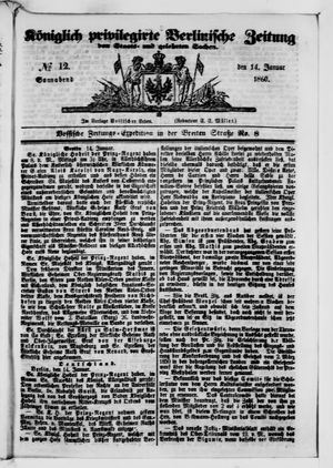 Königlich privilegirte Berlinische Zeitung von Staats- und gelehrten Sachen on Jan 14, 1860