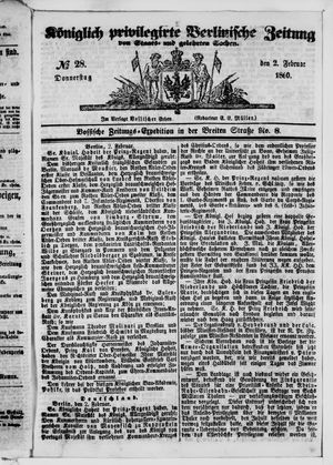 Königlich privilegirte Berlinische Zeitung von Staats- und gelehrten Sachen vom 02.02.1860