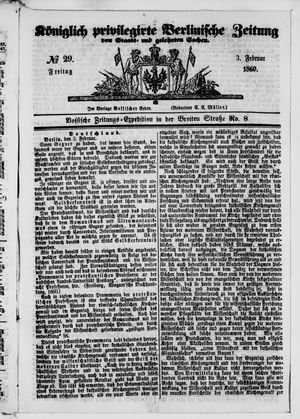Königlich privilegirte Berlinische Zeitung von Staats- und gelehrten Sachen vom 03.02.1860