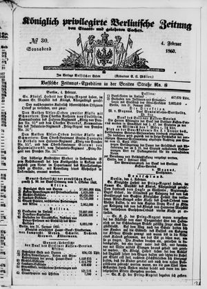 Königlich privilegirte Berlinische Zeitung von Staats- und gelehrten Sachen vom 04.02.1860