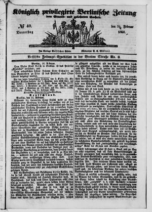 Königlich privilegirte Berlinische Zeitung von Staats- und gelehrten Sachen vom 16.02.1860