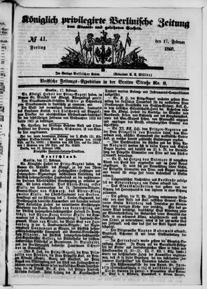 Königlich privilegirte Berlinische Zeitung von Staats- und gelehrten Sachen vom 17.02.1860