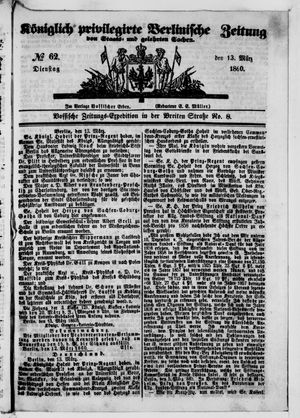 Königlich privilegirte Berlinische Zeitung von Staats- und gelehrten Sachen vom 13.03.1860