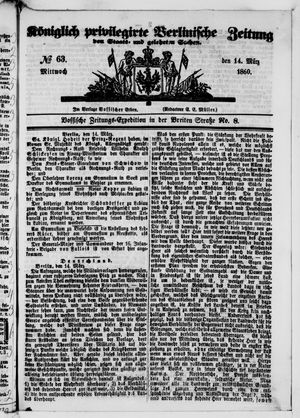 Königlich privilegirte Berlinische Zeitung von Staats- und gelehrten Sachen vom 14.03.1860
