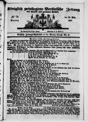 Königlich privilegirte Berlinische Zeitung von Staats- und gelehrten Sachen vom 25.03.1860