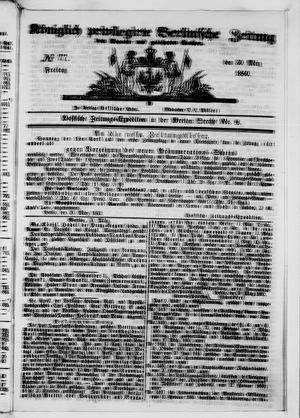 Königlich privilegirte Berlinische Zeitung von Staats- und gelehrten Sachen vom 30.03.1860