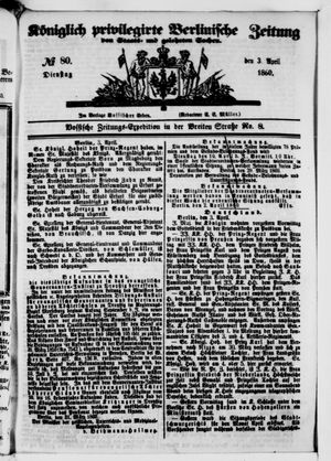 Königlich privilegirte Berlinische Zeitung von Staats- und gelehrten Sachen on Apr 3, 1860