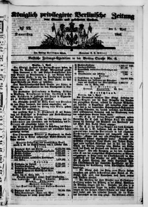 Königlich privilegirte Berlinische Zeitung von Staats- und gelehrten Sachen vom 05.04.1860