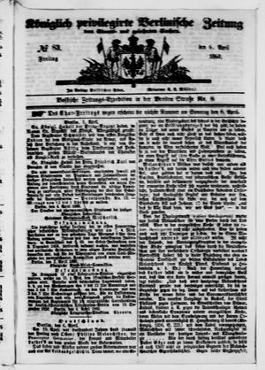 Königlich privilegirte Berlinische Zeitung von Staats- und gelehrten Sachen vom 06.04.1860