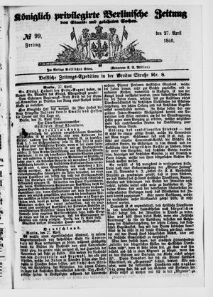 Königlich privilegirte Berlinische Zeitung von Staats- und gelehrten Sachen vom 27.04.1860
