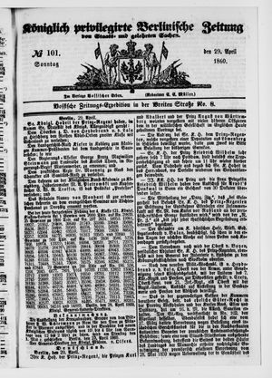 Königlich privilegirte Berlinische Zeitung von Staats- und gelehrten Sachen vom 29.04.1860