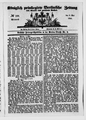 Königlich privilegirte Berlinische Zeitung von Staats- und gelehrten Sachen vom 09.05.1860