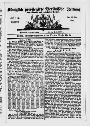 Königlich privilegirte Berlinische Zeitung von Staats- und gelehrten Sachen vom 13.05.1860
