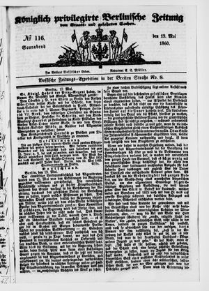 Königlich privilegirte Berlinische Zeitung von Staats- und gelehrten Sachen vom 19.05.1860
