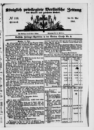 Königlich privilegirte Berlinische Zeitung von Staats- und gelehrten Sachen vom 23.05.1860