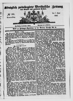 Königlich privilegirte Berlinische Zeitung von Staats- und gelehrten Sachen vom 07.06.1860