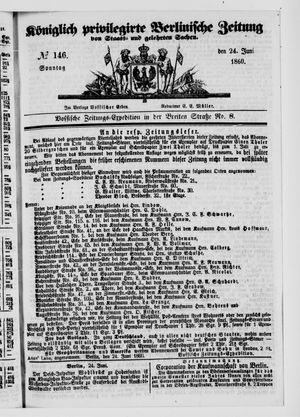 Königlich privilegirte Berlinische Zeitung von Staats- und gelehrten Sachen vom 24.06.1860