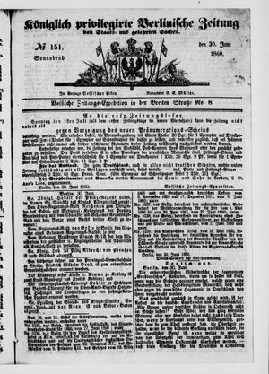 Königlich privilegirte Berlinische Zeitung von Staats- und gelehrten Sachen vom 30.06.1860