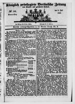 Königlich privilegirte Berlinische Zeitung von Staats- und gelehrten Sachen vom 05.07.1860