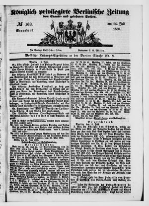 Königlich privilegirte Berlinische Zeitung von Staats- und gelehrten Sachen vom 14.07.1860