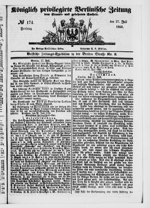 Königlich privilegirte Berlinische Zeitung von Staats- und gelehrten Sachen vom 27.07.1860