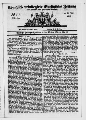Königlich privilegirte Berlinische Zeitung von Staats- und gelehrten Sachen vom 31.07.1860