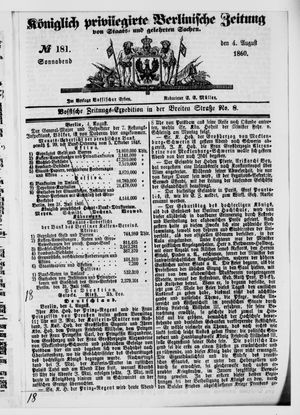 Königlich privilegirte Berlinische Zeitung von Staats- und gelehrten Sachen vom 04.08.1860