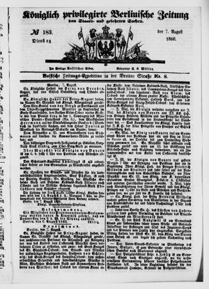 Königlich privilegirte Berlinische Zeitung von Staats- und gelehrten Sachen vom 07.08.1860