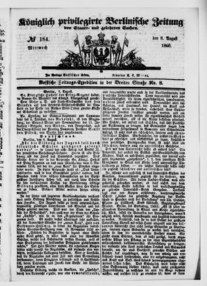 Königlich privilegirte Berlinische Zeitung von Staats- und gelehrten Sachen vom 08.08.1860