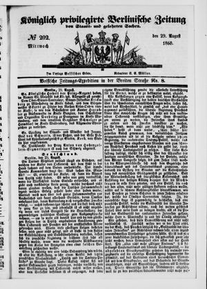 Königlich privilegirte Berlinische Zeitung von Staats- und gelehrten Sachen vom 29.08.1860