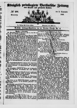 Königlich privilegirte Berlinische Zeitung von Staats- und gelehrten Sachen vom 02.09.1860