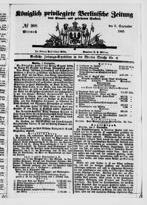 Königlich privilegirte Berlinische Zeitung von Staats- und gelehrten Sachen vom 05.09.1860