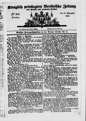 Königlich privilegirte Berlinische Zeitung von Staats- und gelehrten Sachen vom 11.09.1860