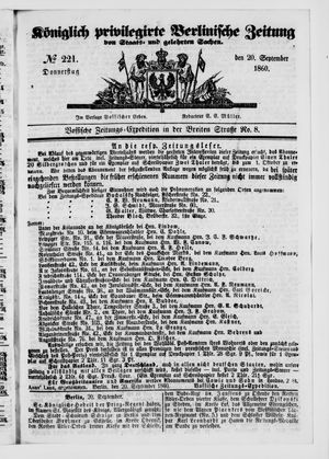 Königlich privilegirte Berlinische Zeitung von Staats- und gelehrten Sachen vom 20.09.1860