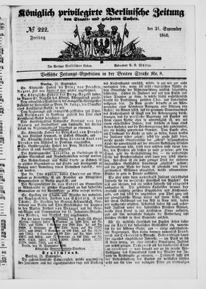 Königlich privilegirte Berlinische Zeitung von Staats- und gelehrten Sachen vom 21.09.1860