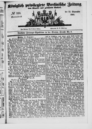 Königlich privilegirte Berlinische Zeitung von Staats- und gelehrten Sachen vom 22.09.1860