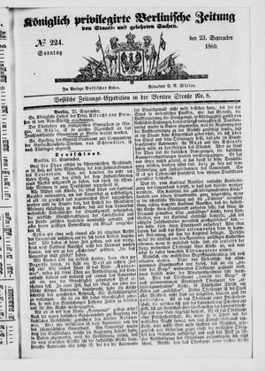 Königlich privilegirte Berlinische Zeitung von Staats- und gelehrten Sachen vom 23.09.1860