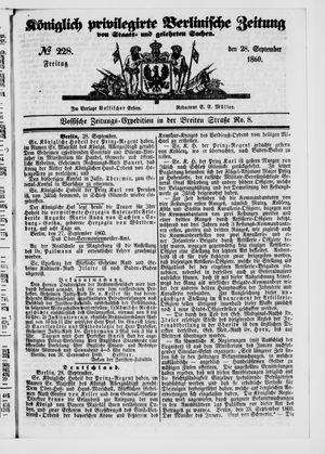 Königlich privilegirte Berlinische Zeitung von Staats- und gelehrten Sachen vom 28.09.1860