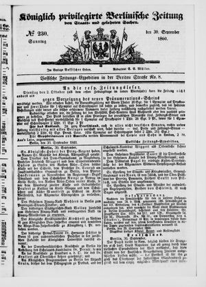 Königlich privilegirte Berlinische Zeitung von Staats- und gelehrten Sachen vom 30.09.1860