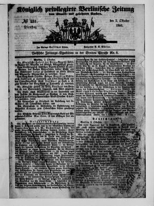 Königlich privilegirte Berlinische Zeitung von Staats- und gelehrten Sachen vom 02.10.1860