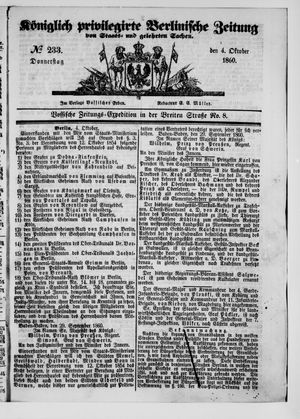 Königlich privilegirte Berlinische Zeitung von Staats- und gelehrten Sachen vom 04.10.1860