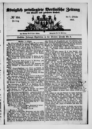 Königlich privilegirte Berlinische Zeitung von Staats- und gelehrten Sachen vom 05.10.1860