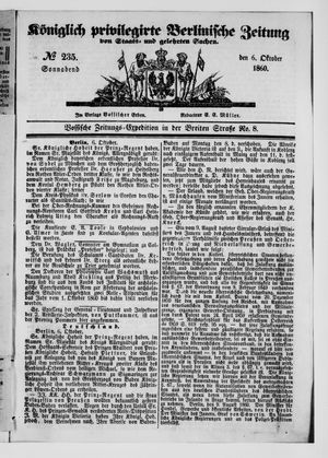 Königlich privilegirte Berlinische Zeitung von Staats- und gelehrten Sachen vom 06.10.1860
