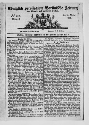Königlich privilegirte Berlinische Zeitung von Staats- und gelehrten Sachen vom 10.10.1860