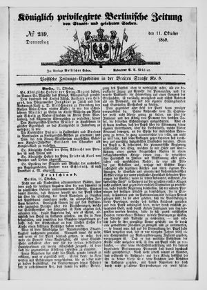 Königlich privilegirte Berlinische Zeitung von Staats- und gelehrten Sachen vom 11.10.1860